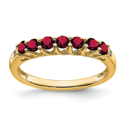 14K Gelbgold Ring mit synthetischem Rubin und echten Diamanten, 7 Steine