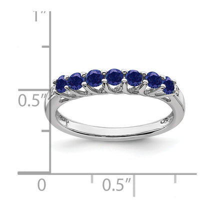 14K Weißgold Ring mit synthetischem Saphir und echten Diamanten in 7-Stein-Fassung