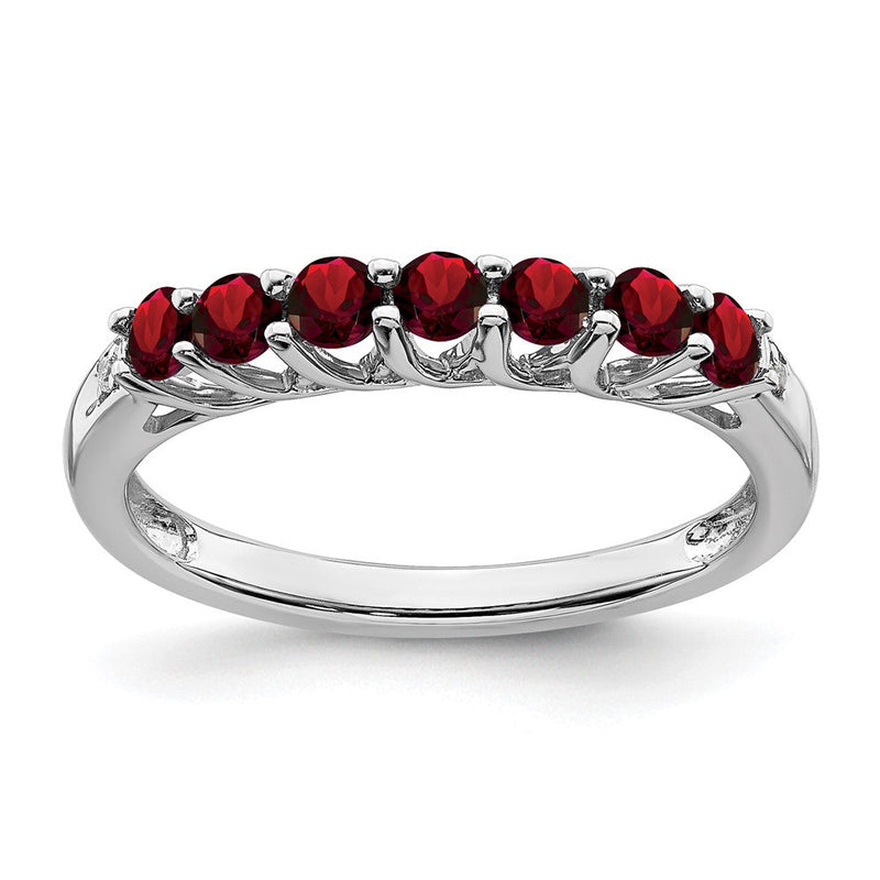 10K Weißgold Granat und Diamant 7-stone Ring