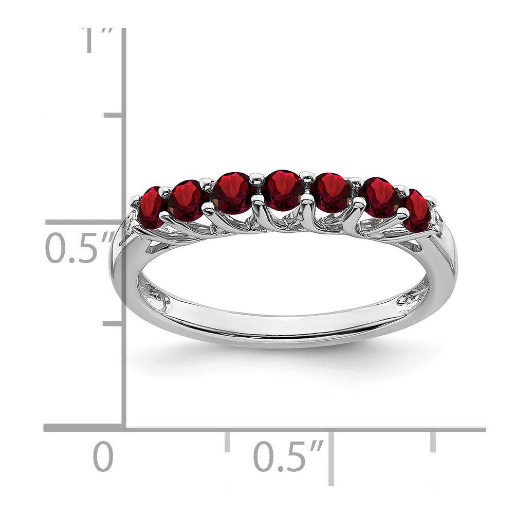 14K Weißgold Ring mit Granat und echten Diamanten, 7 Steine