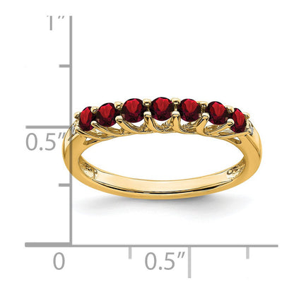 14K Gelbgold Ring mit Granat und echten Diamanten, 7 Steine