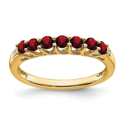 14K Gelbgold Ring mit Granat und echten Diamanten, 7 Steine