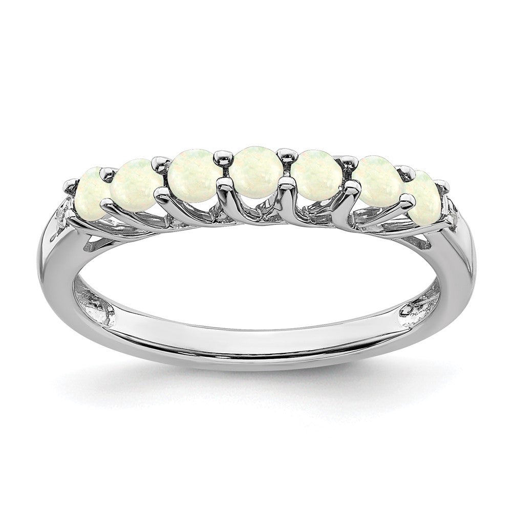 10K Weißgold Erzeugt Opal und Diamant 7-stone Ring