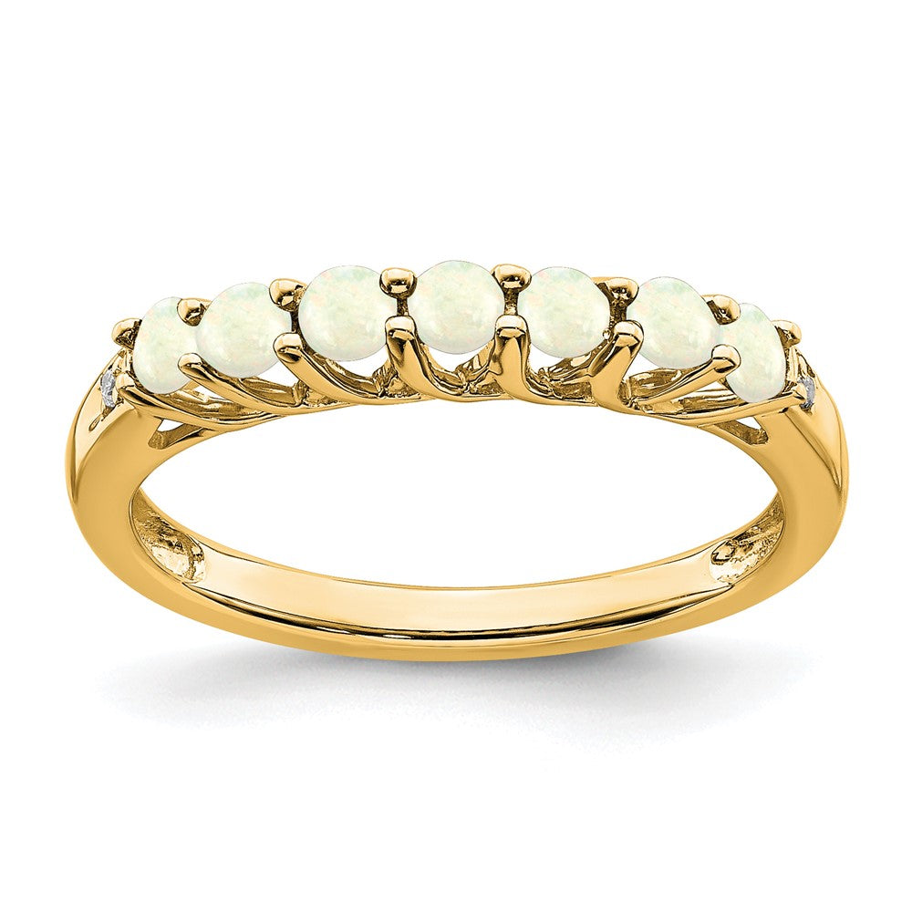 10K Gelbgold Erzeugt Opal und Diamant 7-stone Ring