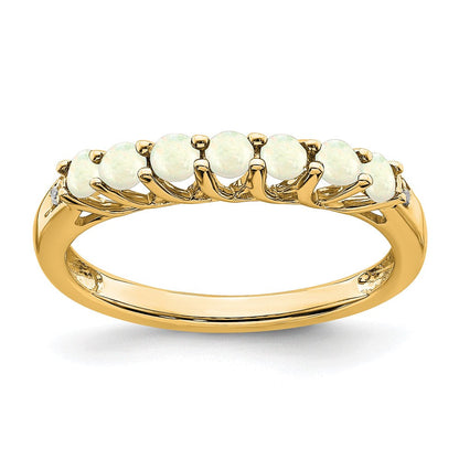 10K Gelbgold Erzeugt Opal und Diamant 7-stone Ring