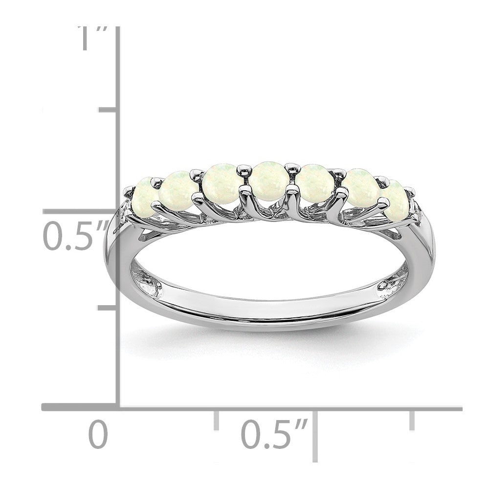 14K Weißgold Ring mit synthetischem Opal und echten Diamanten, 7 Steine