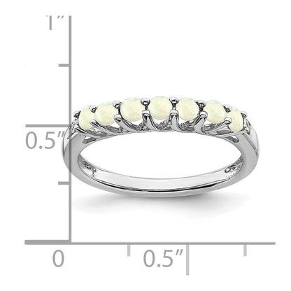 14K Weißgold Ring mit synthetischem Opal und echten Diamanten, 7 Steine