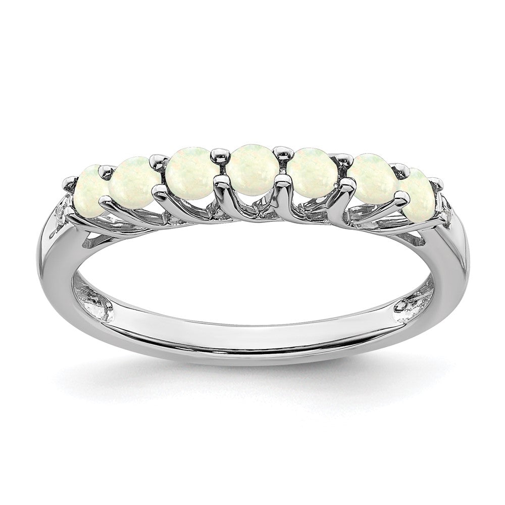 14K Weißgold Ring mit synthetischem Opal und echten Diamanten, 7 Steine