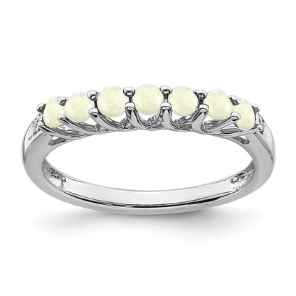 14K Weißgold Ring mit synthetischem Opal und echten Diamanten, 7 Steine