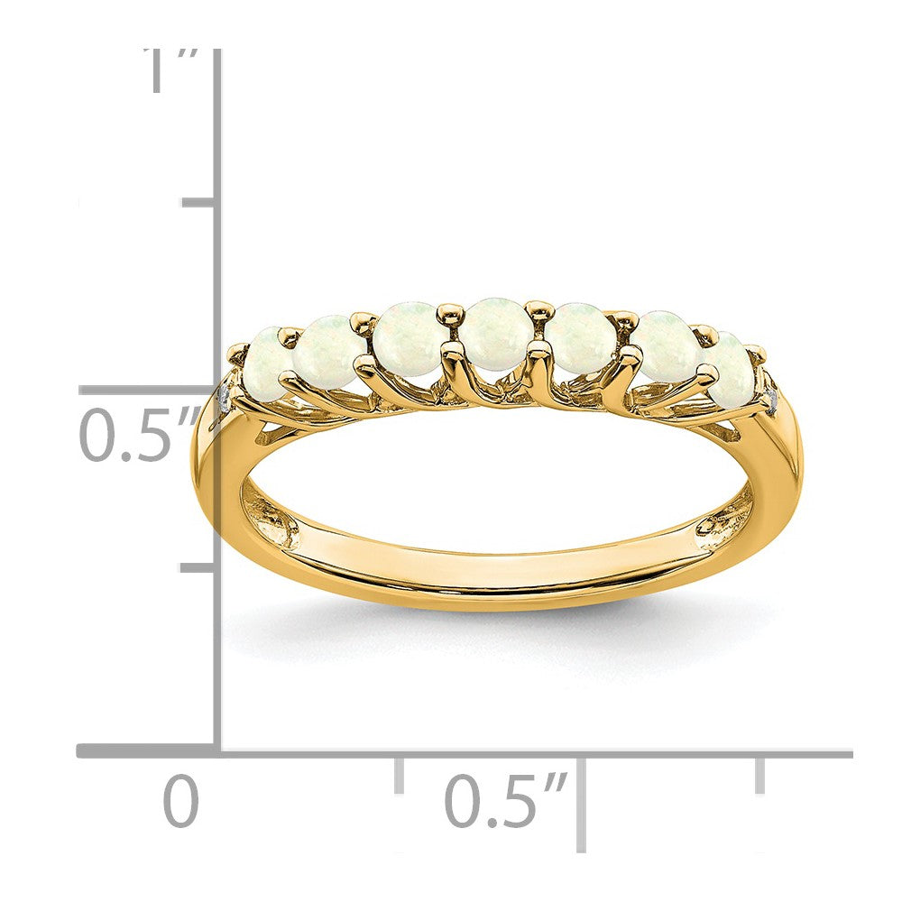 14K Gelbgold Ring mit synthetischem Opal und echten Diamanten, 7 Steine
