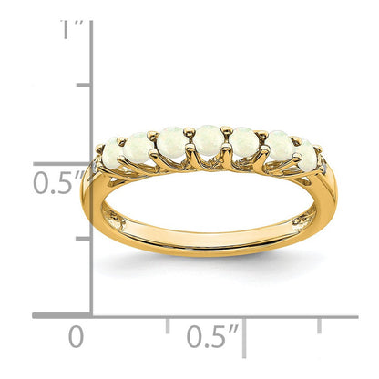 14K Gelbgold Ring mit synthetischem Opal und echten Diamanten, 7 Steine