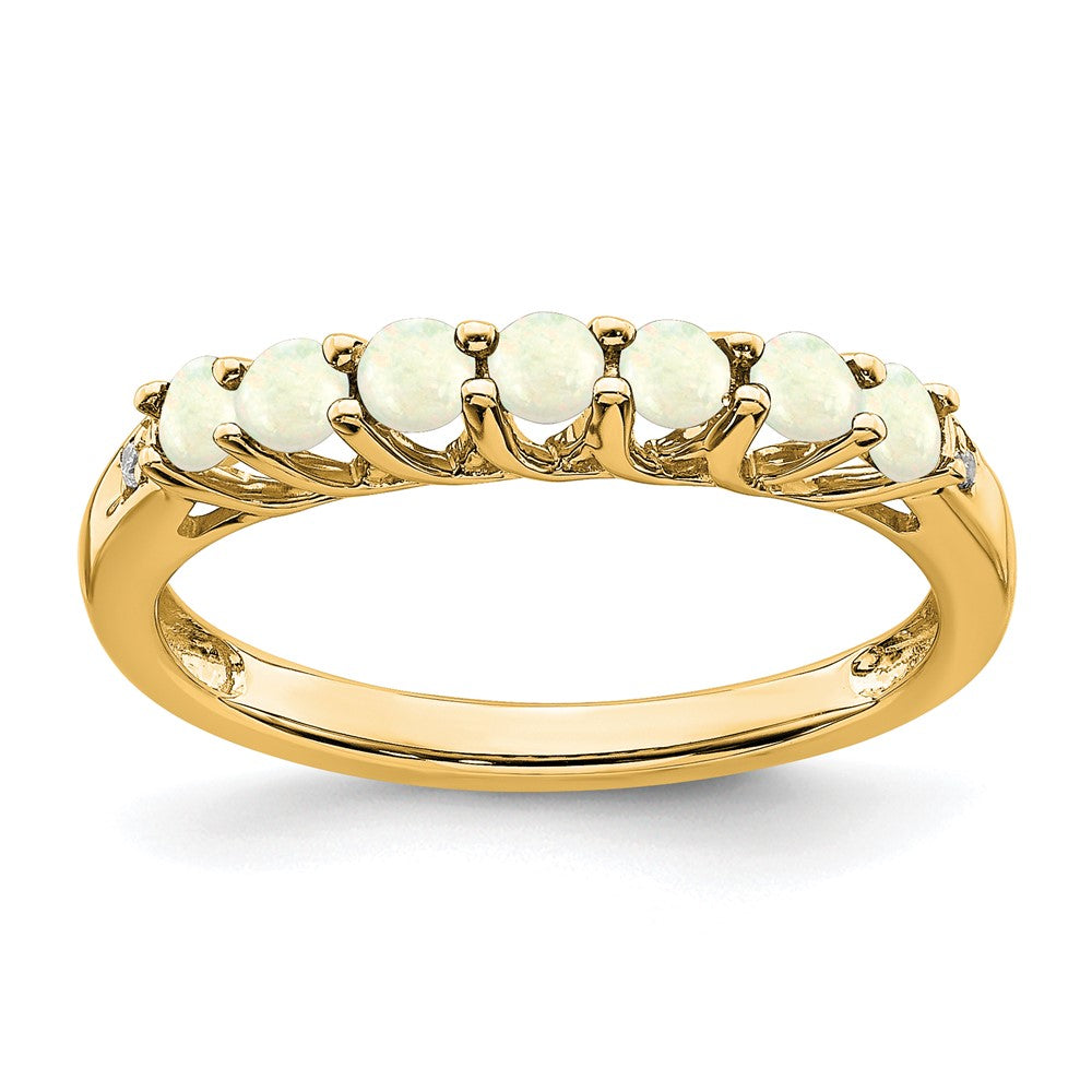 14K Gelbgold Ring mit synthetischem Opal und echten Diamanten, 7 Steine