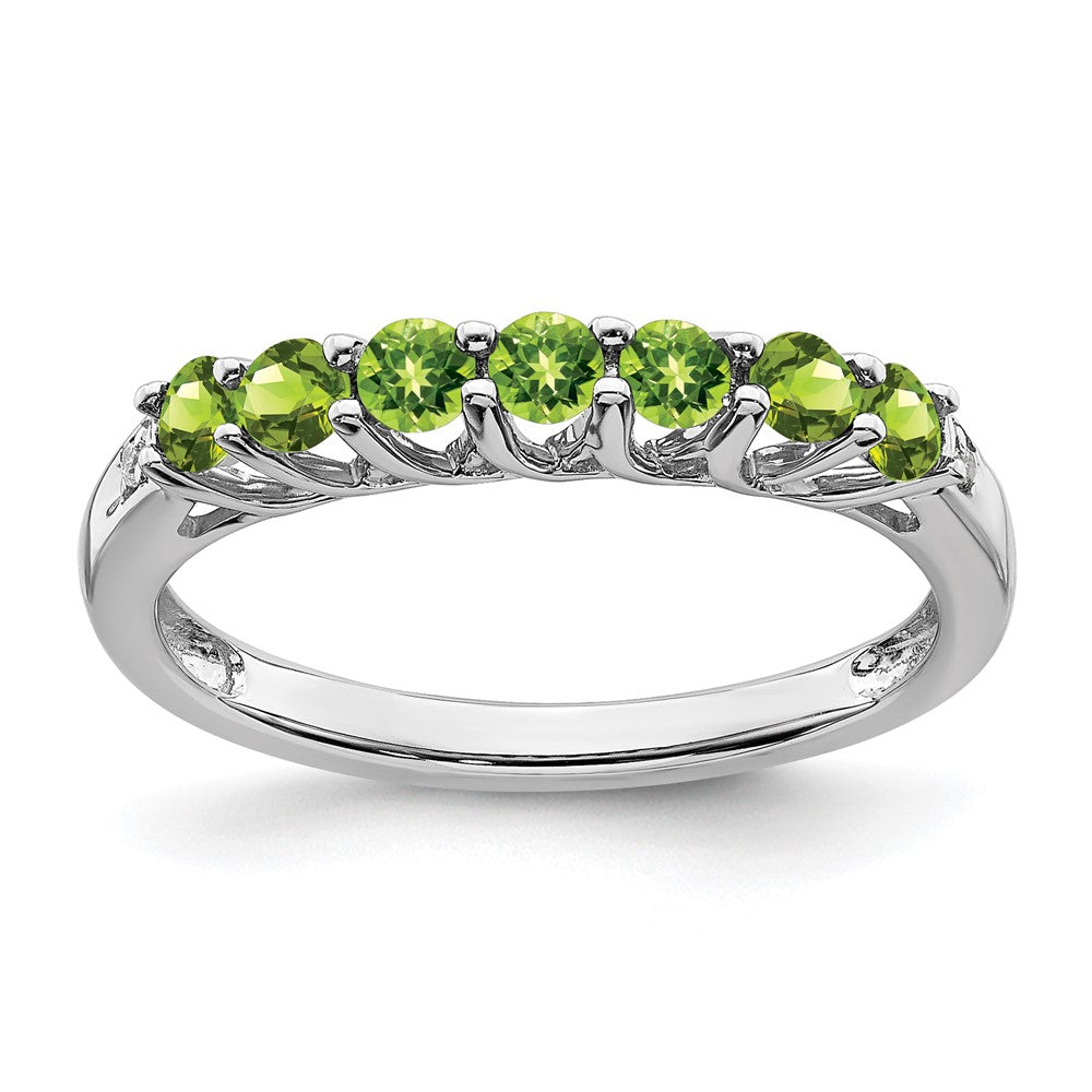 14K Weißgold Ring mit Peridot und echten Diamanten, 7 Steine