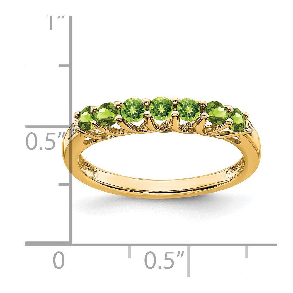 14K Gelbgold Ring mit Peridot und echten Diamanten, 7 Steine
