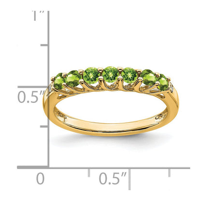 14K Gelbgold Ring mit Peridot und echten Diamanten, 7 Steine
