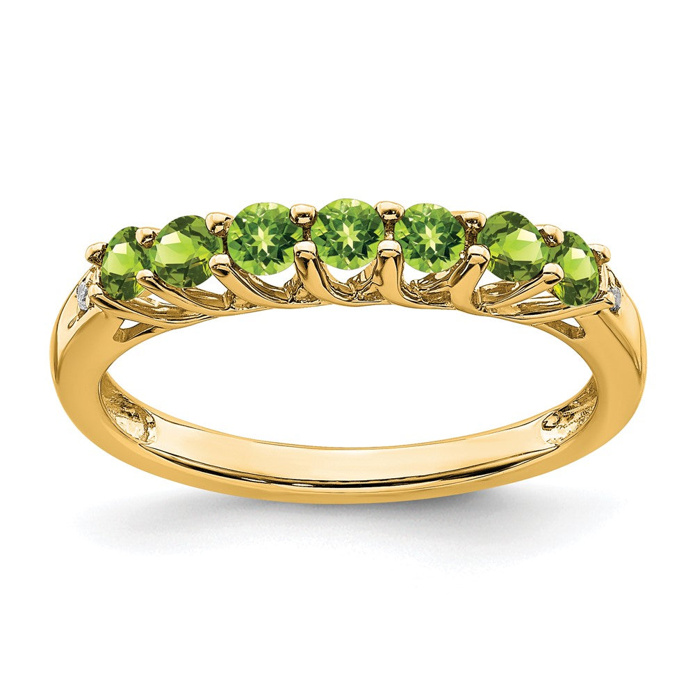 14K Gelbgold Ring mit Peridot und echten Diamanten, 7 Steine