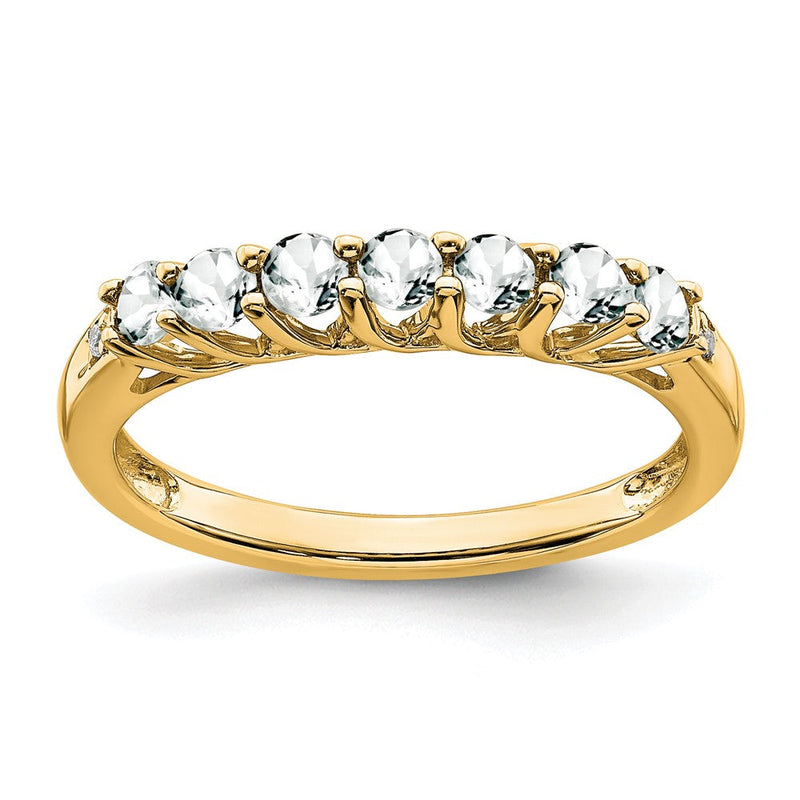 10K Gelbgold Weiß Topas und Diamant 7-stone Ring