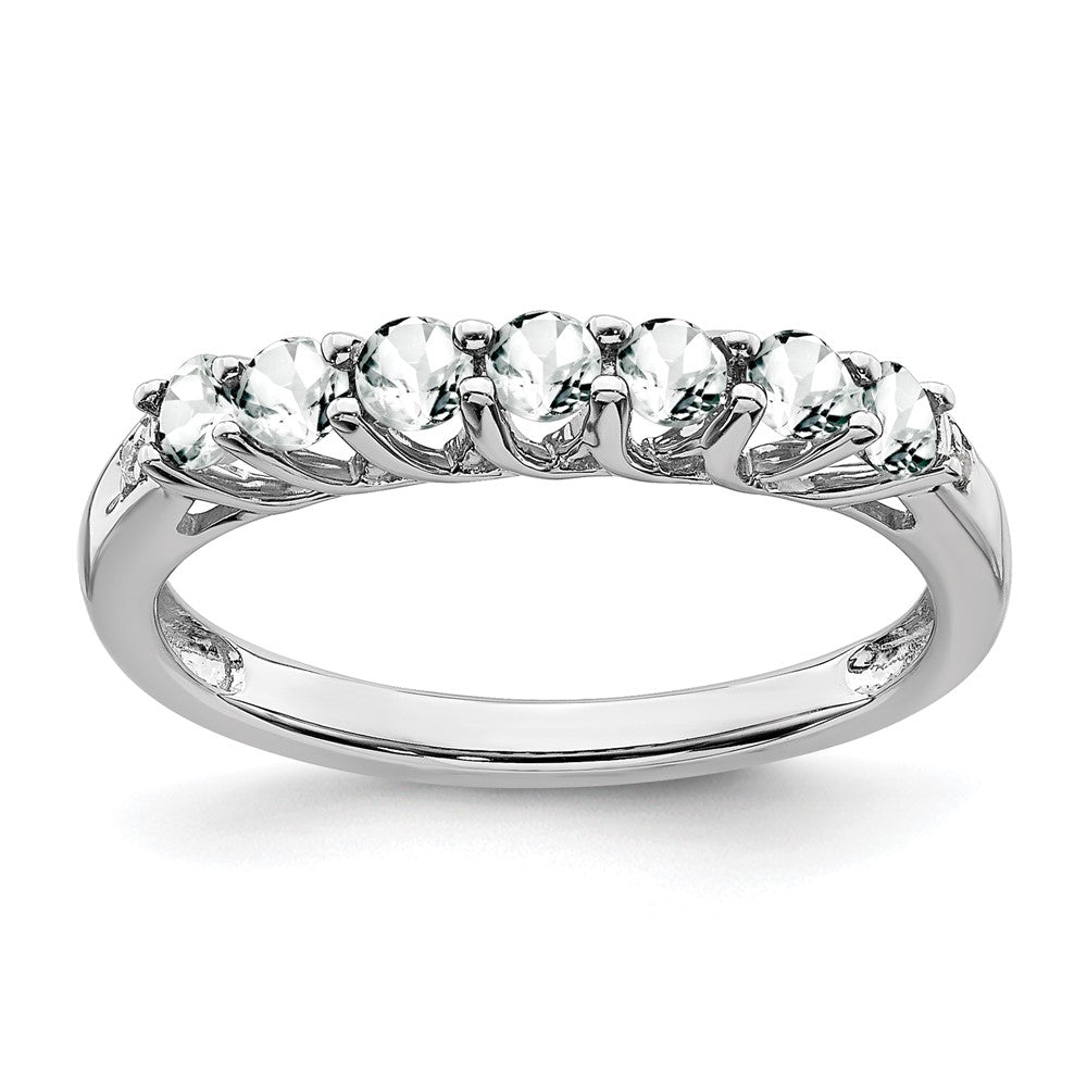 14K Weißgold Ring mit Topas und echten Diamanten, 7 Steine