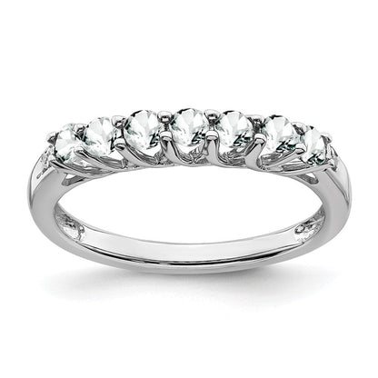 14K Weißgold Ring mit Topas und echten Diamanten, 7 Steine