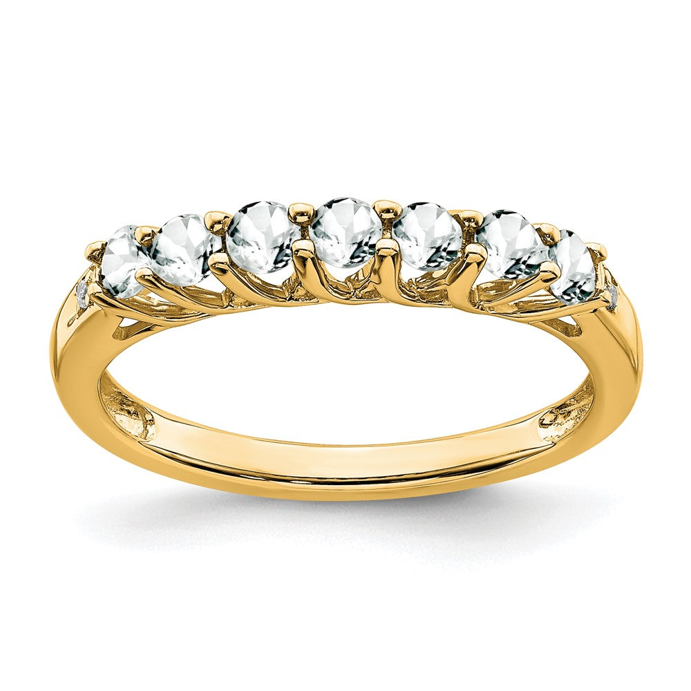 14K Gelbgold Ring mit weißem Topas und echten Diamanten, 7 Steine