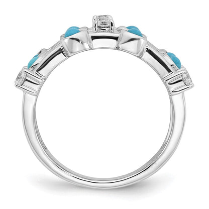 Massiv 14K Weißgold Synthetisch Türkis und Topas Ring