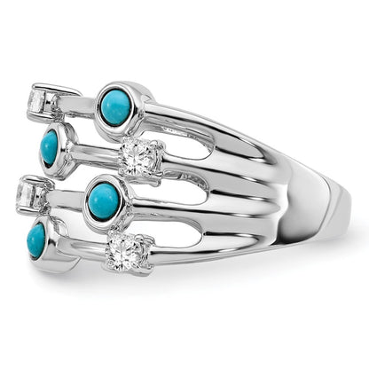 Massiv 14K Weißgold Synthetisch Türkis und Topas Ring