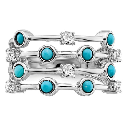 Massiv 14K Weißgold Synthetisch Türkis und Topas Ring