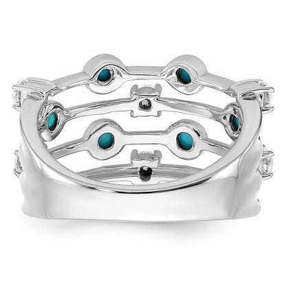 Massiv 14K Weißgold Synthetisch Türkis und Topas Ring