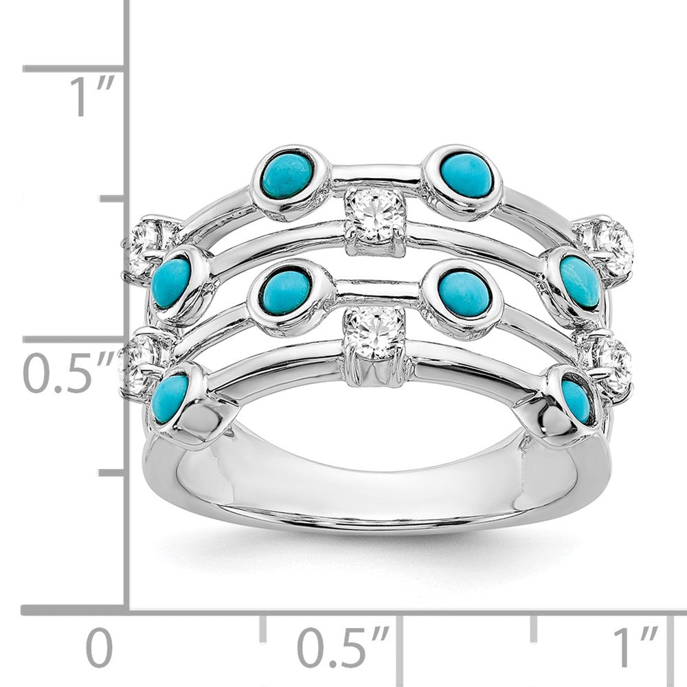 Massiv 14K Weißgold Synthetisch Türkis und Topas Ring