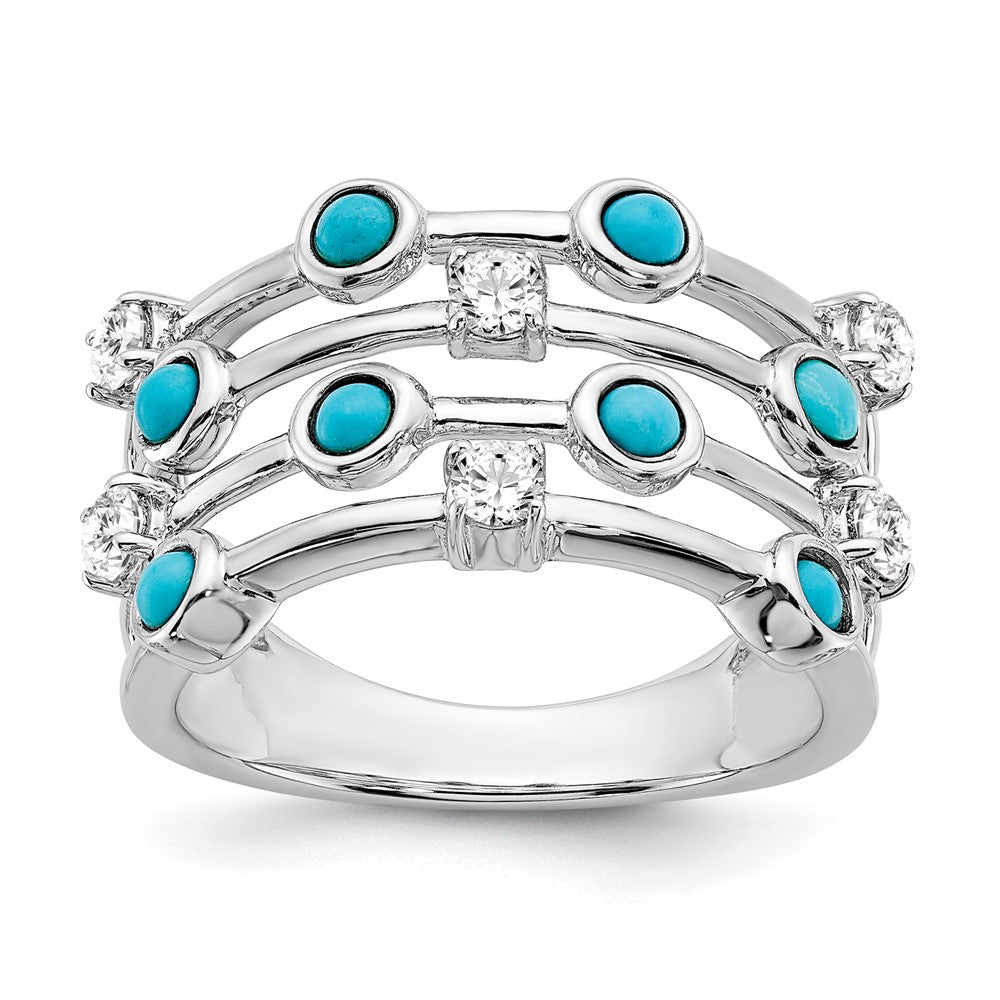 Massiv 14K Weißgold Synthetisch Türkis und Topas Ring