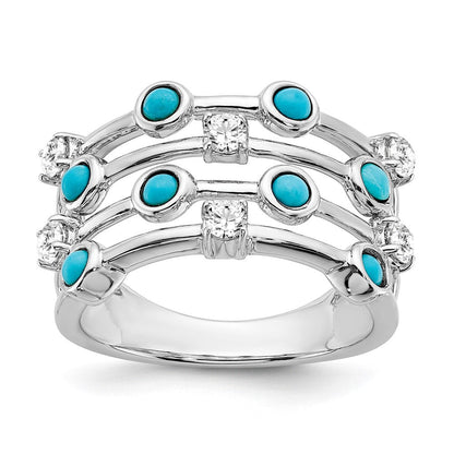 Massiv 14K Weißgold Synthetisch Türkis und Topas Ring