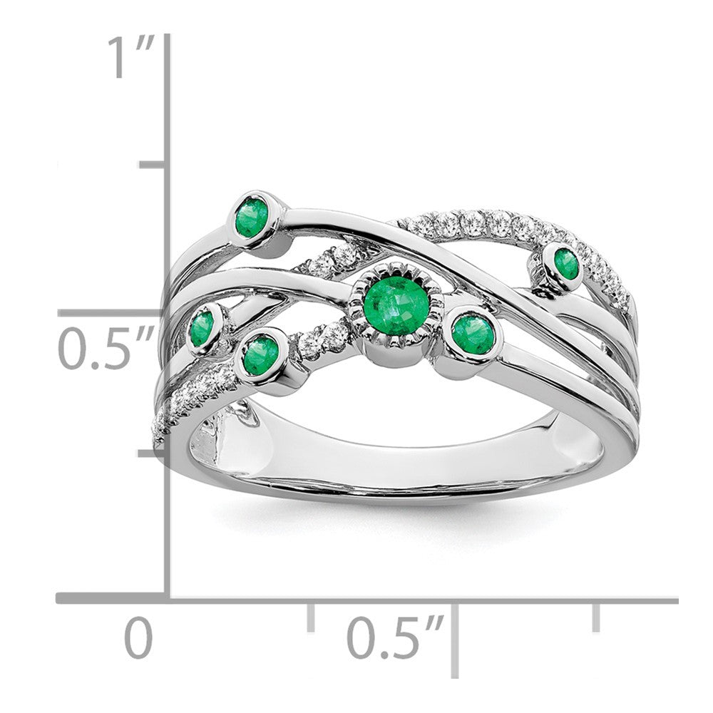 14K Weißgold Ring mit Smaragd und echten Diamanten