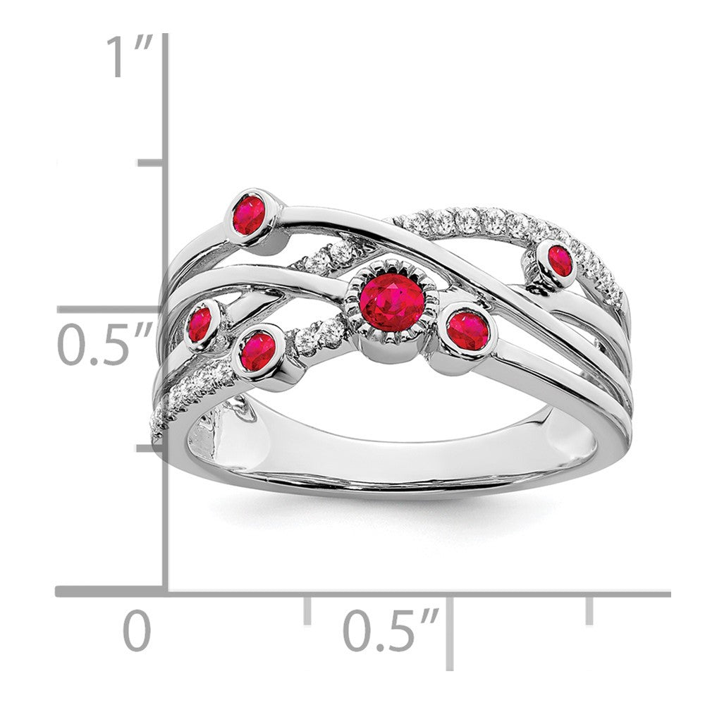 14K Weißgold Ring mit Rubin und echtem Diamant