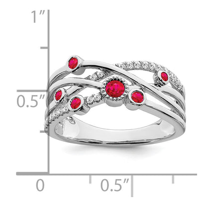 14K Weißgold Ring mit Rubin und echtem Diamant