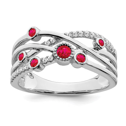14K Weißgold Ring mit Rubin und echtem Diamant