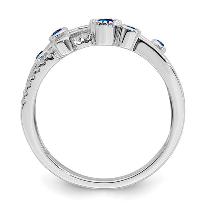 14K Weißgold Ring mit Saphir und echtem Diamant