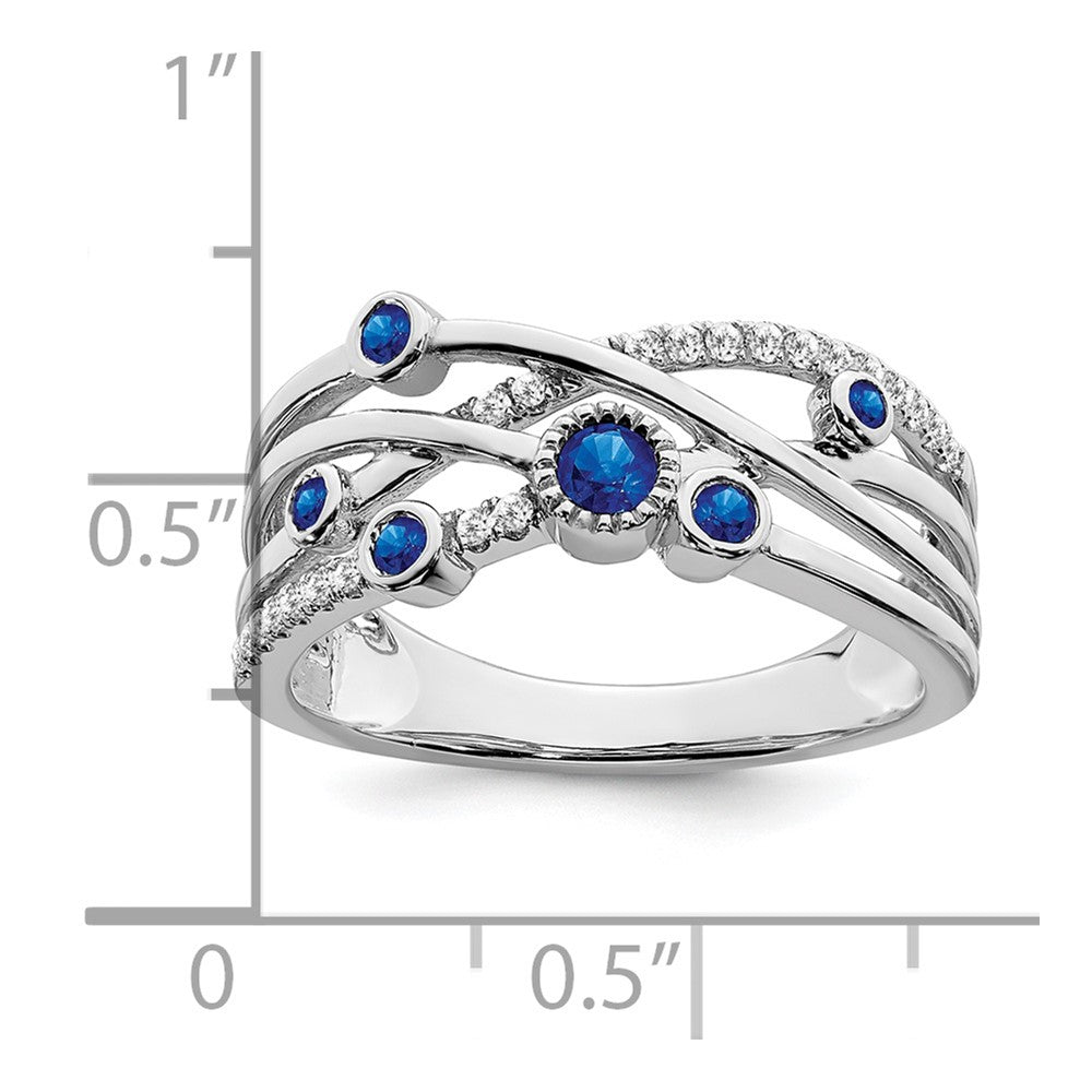 14K Weißgold Ring mit Saphir und echtem Diamant