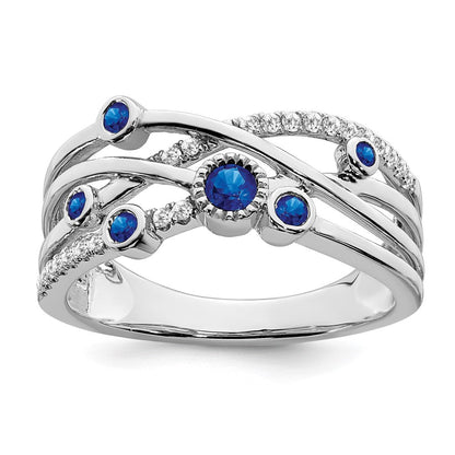 14K Weißgold Ring mit Saphir und echtem Diamant