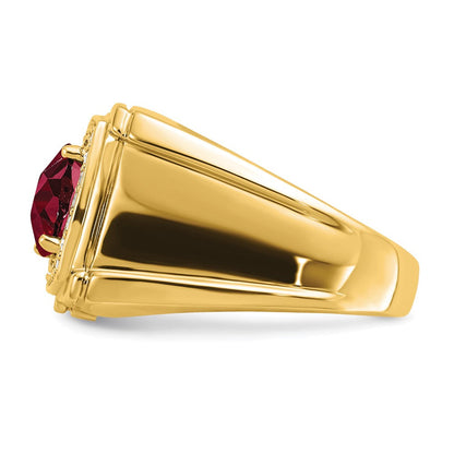 14K Gelbgold Herrenring mit 0,25 ct. Laborgezüchteten Diamanten VS/SI+ G+ und Laborgezüchtetem Rubin