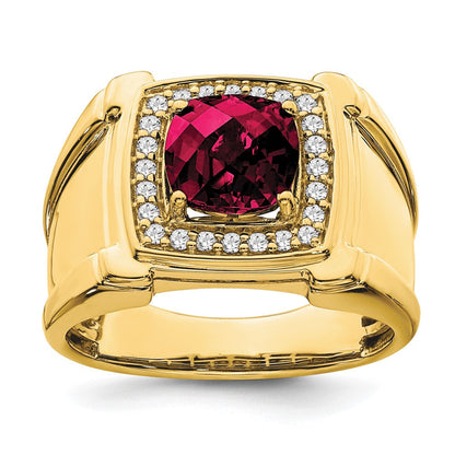14K Gelbgold Herrenring mit 0,25 ct. Laborgezüchteten Diamanten VS/SI+ G+ und Laborgezüchtetem Rubin