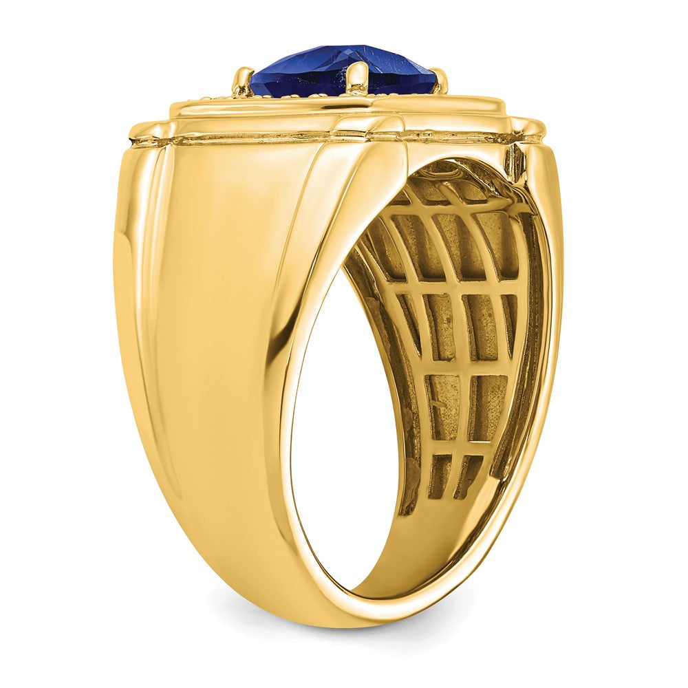 14K Gelbgold Ring mit 0,25 ct. im Labor gezüchteten Diamanten VS/SI+ G+ und im Labor gezüchteten blauen Saphiren für Herren