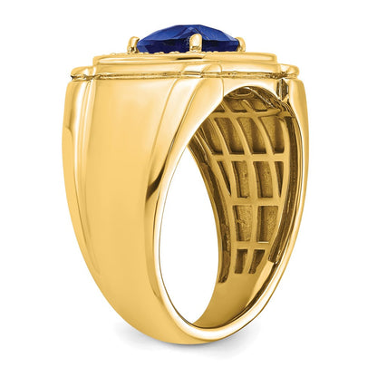 14K Gelbgold Ring mit 0,25 ct. im Labor gezüchteten Diamanten VS/SI+ G+ und im Labor gezüchteten blauen Saphiren für Herren