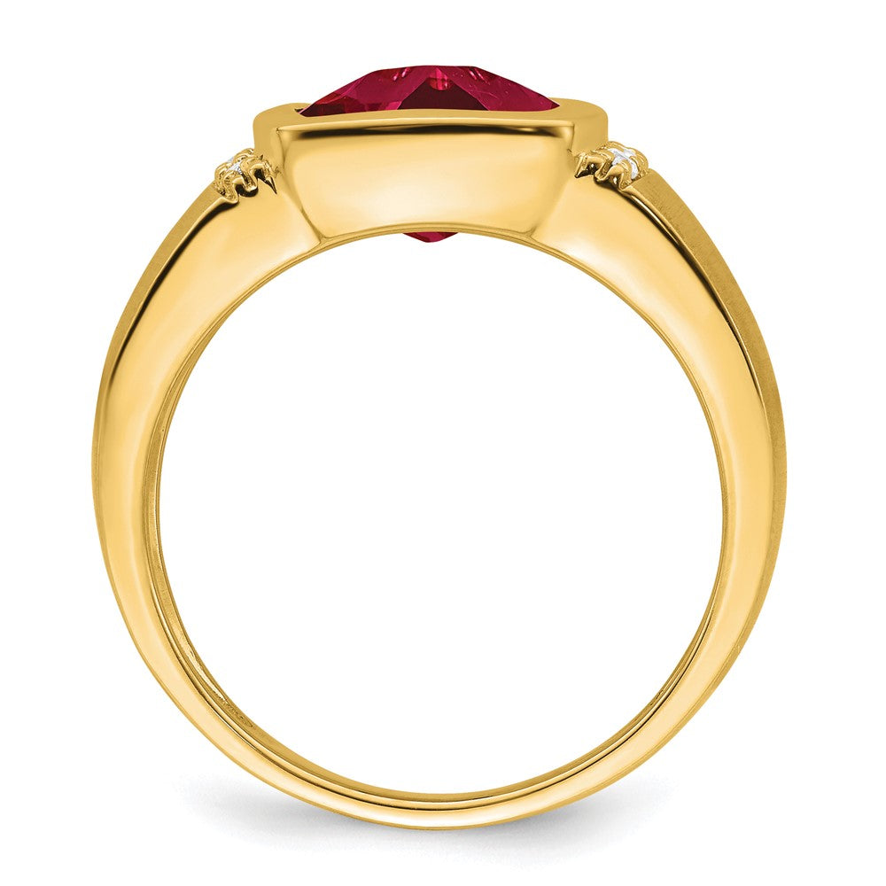 14K Gelbgold Herrenring mit synthetischem Rubin und echtem Diamant