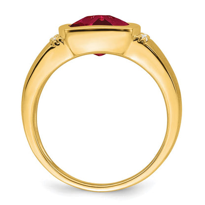 14K Gelbgold Herrenring mit synthetischem Rubin und echtem Diamant