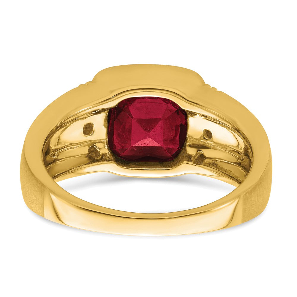 14K Gelbgold Herrenring mit synthetischem Rubin und echtem Diamant
