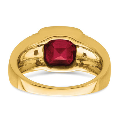 14K Gelbgold Herrenring mit synthetischem Rubin und echtem Diamant