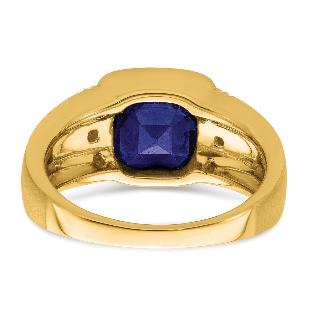 14K Gelbgold Herrenring mit synthetischem Saphir und echtem Diamant
