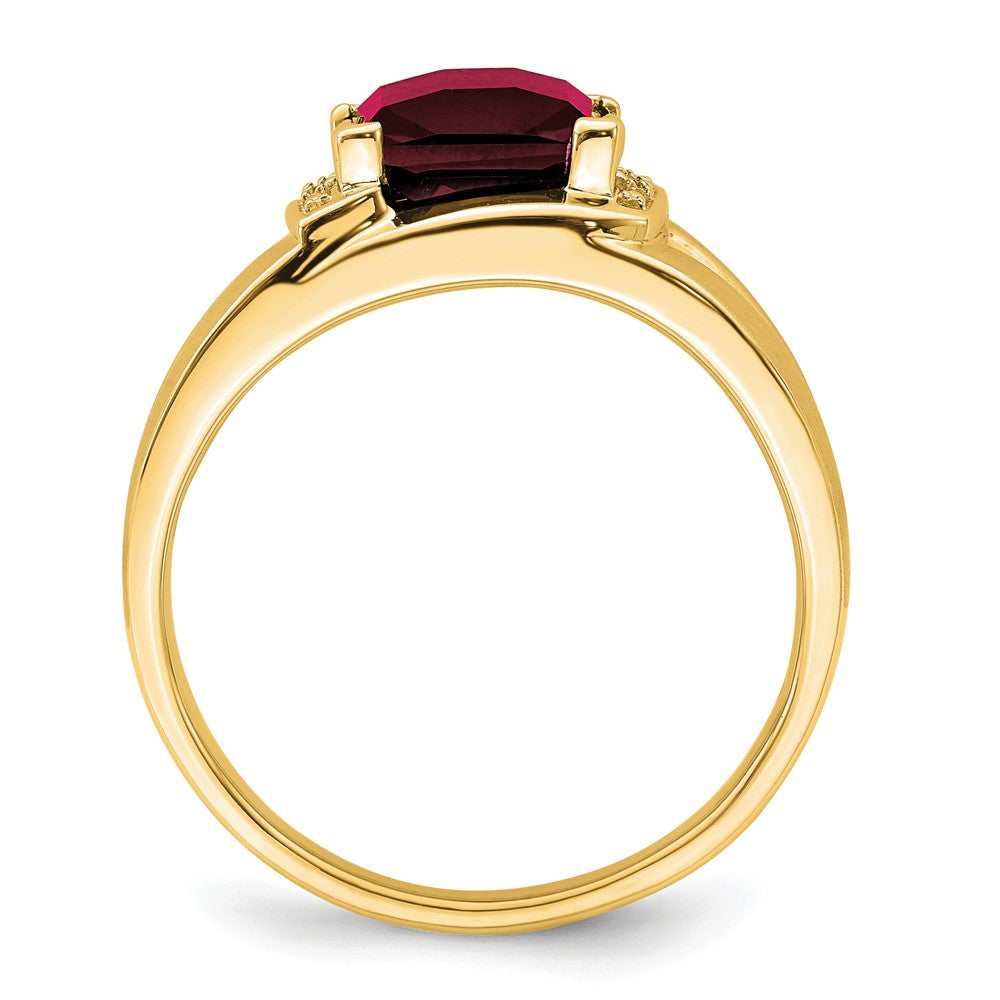 14K Gelbgold Herrenring mit Rubin im Smaragdschliff (synthetisch) und echten Diamanten