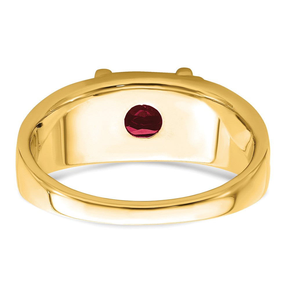 14K Gelbgold Herrenring mit Rubin im Smaragdschliff (synthetisch) und echten Diamanten
