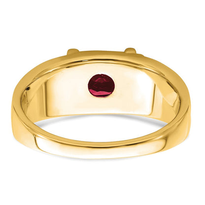 14K Gelbgold Herrenring mit Rubin im Smaragdschliff (synthetisch) und echten Diamanten